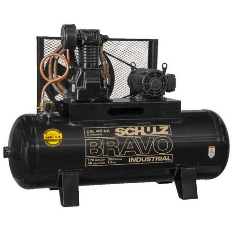 COMPRESSOR DE AR SCHULZ BRAVO CSL 40 PÉS 250 LITROS 10 CV TRIFÁSICO 220/380V