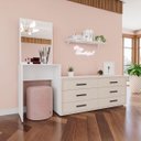 Ver imagem 1 de Cômoda Penteadeira Valência 6 Gavetas Espelho 209x160cm Creme/Branco 250802