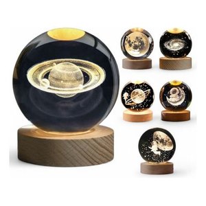 Luminária de Mesa Bola de Cristal 3d Decoração Base Madeira 675
