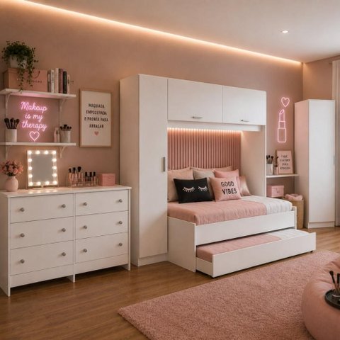 Quarto Infantil Modulado Bicama com Guarda-Roupa e Colchão/Cômoda/Sapateira Pulse Multimóveis