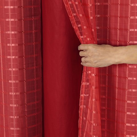 Cortina Blackout PVC com Tecido Voil Xadrez 2,80 m x 1,60 m - Vermelho