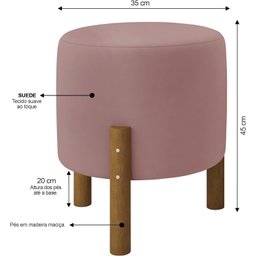 Puff Redondo Luxo Decorativo Charme - Rosê Suede - 2