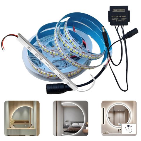 Fita de 240 Leds/m 5m 12v + Botão Touch P/ Espelho + Fonte:branco Frio (6000k)