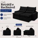 Ver imagem 3 de Sofá Petra Retrátil Reclinável 290m - Preto