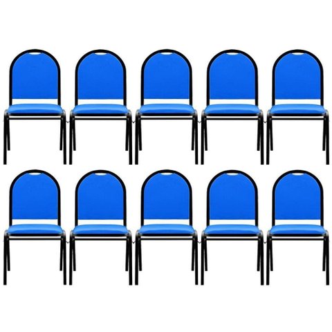 Kit 10 Cadeiras Hoteleiras Auditório Empilhável Sintético M23 Azul - Mpozenato