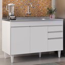 Ver imagem 1 de Balcão Gabinete com Pia Inox 120cm Michigan Branco - Lumil