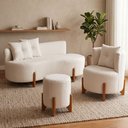 Ver imagem 1 de Kit Decorativo Sofá Curvo Orgânico + 01 Puff e Poltrona Luna Boucle Off White - Montanaris Decor