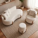 Ver imagem 7 de Kit Decorativo Sofá Curvo Orgânico + 01 Puff e Poltrona Luna Boucle Off White - Montanaris Decor