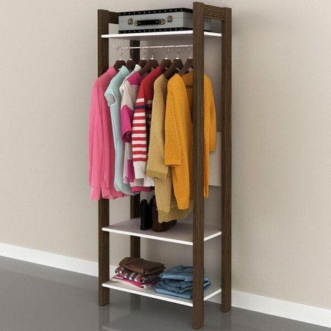 Closet Modulado Aberto com 4 Prateleiras Multiuso 69cm Az1025 Tecno Mobili - Nogal/branco