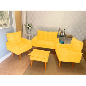 Kit 02 Poltronas Opala 1 Namoradeira 1 Puff Opala Bela-móveis:amarelo