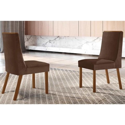 Cadeira Sala de Jantar Dakota Kit 2 Un Mdf Imbuia - Veludo Marrom - Rufato