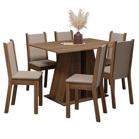 Conjunto Sala de Jantar Mesa Tampo de Madeira 6 Cadeiras Rustic/bege Wendy Madesa