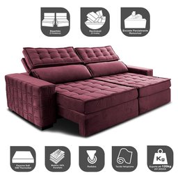 Sofá Retrátil e Reclinável 2,35m Cama inBox Big Star com SoftGel D40 Velupluma Vinho - 3