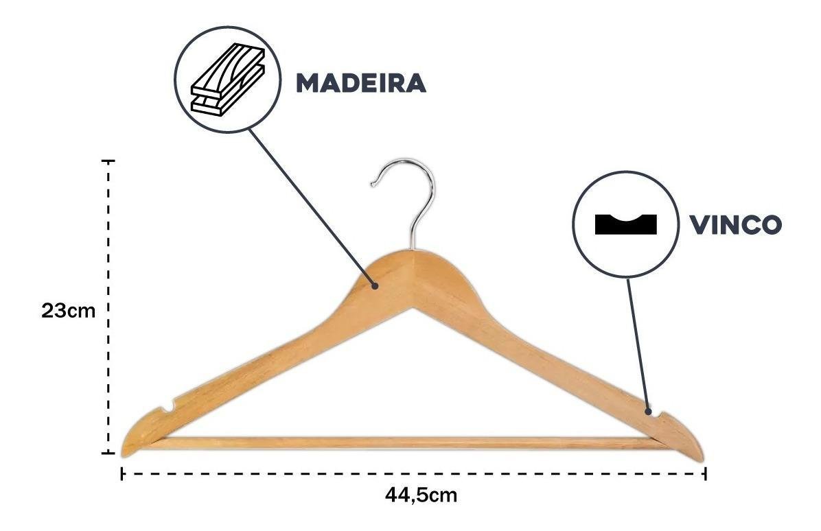 Cabide de Madeira Luxo Cava e Gancho Giratório Kit 08 Peças - 2