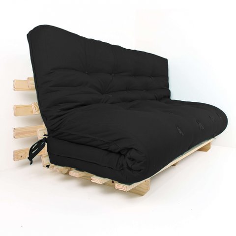 Sofa Cama Futon Oriental King Preto Madeira Maciça Pinus Natural sem Pintura
