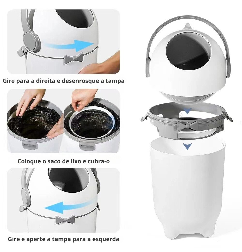 Lixeira Anti Odor para Fraldas Resíduos Cozinha Banheiro Pet - 4