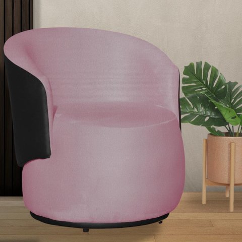 Poltrona Organica Beatriz Suede Rosa C/ Composê Corano Preto - Lm Decor