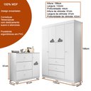 Ver imagem 4 de Conjunto Infantil Guarda Roupa e Cômoda Duda 100% Mdf Branco Brilho - Sallar Home