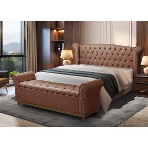 Cabeceira e Baú Estofado Couro Sintético Solteiro Grécia:1827