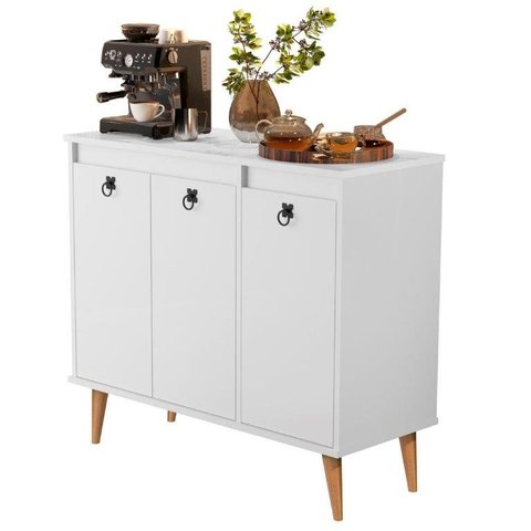 Buffet / Balcão Ja Estilo Retrô com Pés em Madeira Maciça Cor Branco Jm