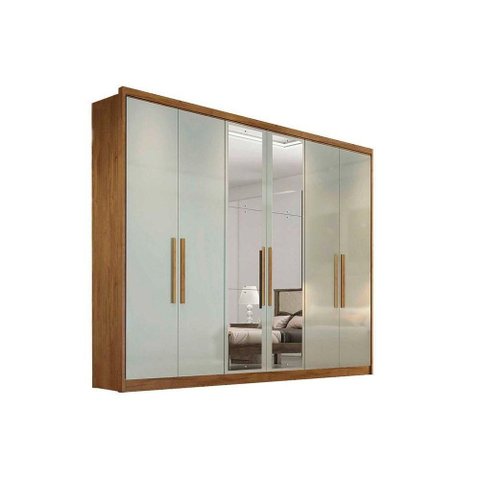 Guarda Roupa 6 Portas (2 C/ Espelho) e 4 Gavetas Rizon/linea Cumaru/fendi 25 - Novo Horizonte