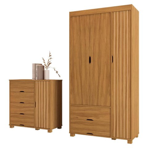 Guarda Roupa Solteiro 3 Portas Comoda 4 Gavetas Mdf Bela Nature Off Decmade