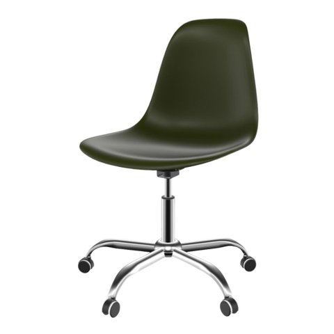 Cadeira Eames Office Cromada Verde Militar