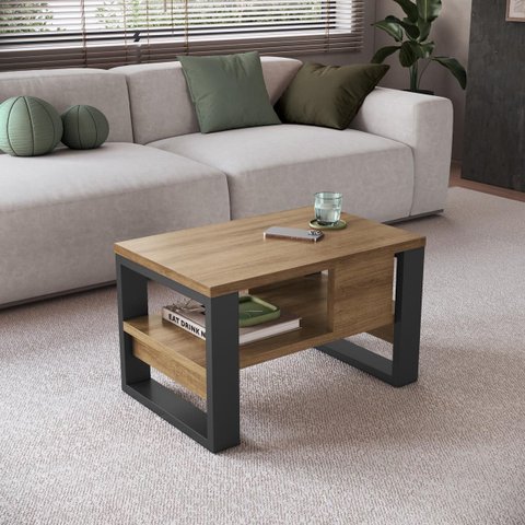 Mesa de Centro 67,5cm Estilo Industrial Mel/preto B151