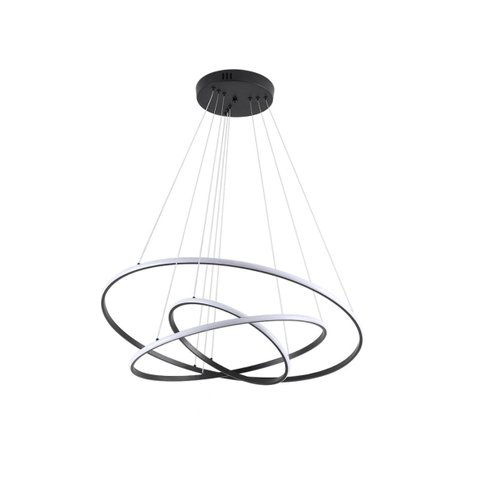 Pendente Led 3 Anéis 80cm Preto Hall Sala Mesa Bancada Gourmet