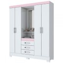 Ver imagem 5 de Guarda-Roupa Casal Catedral 4 Portas 3 Gavetas Branco/Rosa - Bci Móveis
