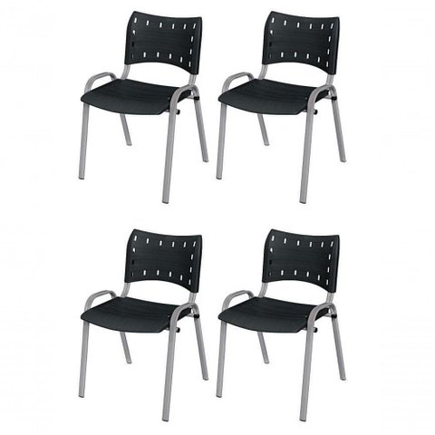 Cadeira Iso Base Cinza Escola, Escritório Preto - Kit 4 Un