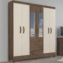 Ver imagem 1 de Guarda-Roupa Casal Real 6 Portas 2 Gavetas com Espelho Mocaccino Rústico/Natura Off-White - Atualle