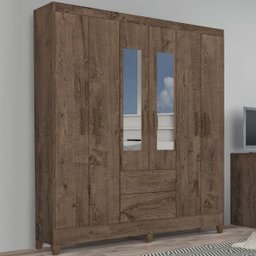 Guarda-Roupa Casal Real 6 Portas 2 Gavetas com Espelho Mocaccino Rústico - Atualle Móveis - 1