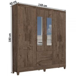 Guarda-Roupa Casal Real 6 Portas 2 Gavetas com Espelho Mocaccino Rústico - Atualle Móveis - 4