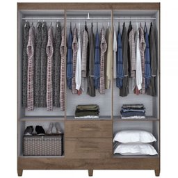 Guarda-Roupa Casal Real 6 Portas 2 Gavetas com Espelho Mocaccino Rústico - Atualle Móveis - 3