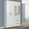 Guarda-Roupa Solteiro Real 4 Portas 2 Gavetas com Espelho Branco Brilho - Atualle Móveis - 1
