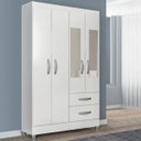 Ver imagem 1 de Guarda-Roupa Solteiro Real 4 Portas 2 Gavetas com Espelho Branco Brilho - Atualle Móveis