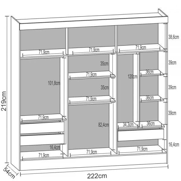 Guarda-Roupa Casal Sorento 3 Portas 3 Gavetas com Espelho Flex Canelato Rústico/3D Natura Off-White - 4