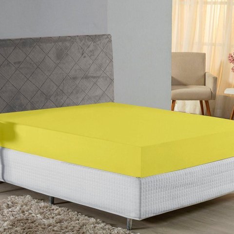 Lençol com Elástico Casal Nobre Viúva 1 Peça 30cm de Altura Malha 100% Algodão - Amarelo