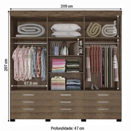 Guarda-roupa Casal Vila Velha 6 Portas 9 Gavetas Mocaccino Rústico - Atualle Móveis - 3