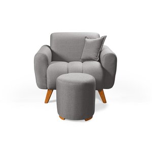 Poltrona Dallas com Puff em Linho Pes em Madeira: Cinza