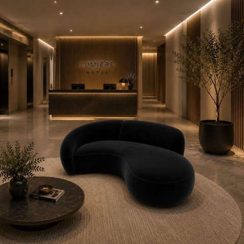 Sofá Zah 240 cm 4 Lugares Luxo Orgânico Curvo Bouclé Premium:Veludo Preto