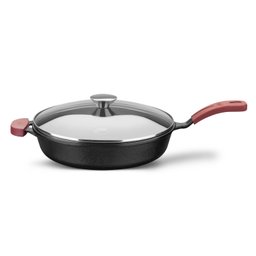Frigideira Ferro Fundido com Tampa de Vidro Forno Fogão N.28 /3,1l Cabo Silicone Mta - 1