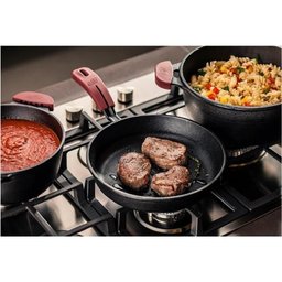 Frigideira Ferro Fundido com Tampa de Vidro Forno Fogão N.28 /3,1l Cabo Silicone Mta - 6