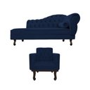 Ver imagem 2 de Kit Diva Recamier Juliana 140cm Lado Esquerdo e 01 Poltrona Classic Suede Azul Marinho - Amarena