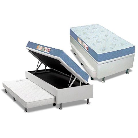 Cama Box Baú C-auxiliar Solteiro: Colchão Espuma Castor D45 Sleep Maxbase Courano White(88x188)
