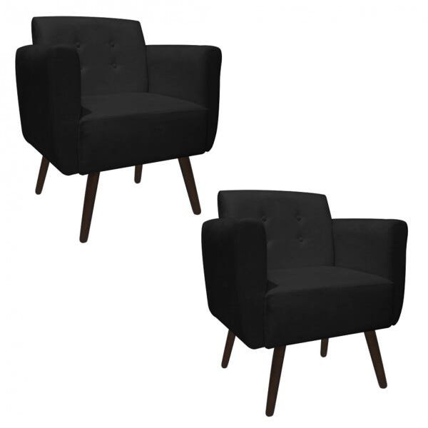 Kit 2 Poltronas Duda Decorativa Recepção Pé Palito Suede Preto D11 - D'Classe - 1