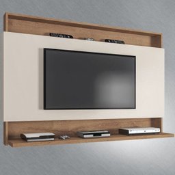 Painel para TV até 50 Polegadas Madri 1 Prateleira Canelato Rústico/3D Natura Off White - Atualle Mó - 1