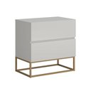 Ver imagem 2 de Mesa de Cabeceira Lateral Off White Pés Ferro Eros 45cm 2 Gavetas Puxador Cava Luxo Pé Dourado