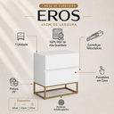 Ver imagem 2 de Mesa de Cabeceira Lateral Off White Pés Ferro Eros 45cm 2 Gavetas Puxador Cava Luxo Pé Dourado